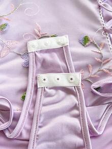 Soleia Purple Mesh Embroidered Green Fishbone Bodysuit For Women, Sexy Vacation Lavender Swimsuit Flower Swimsuit Purple Bathing Suit Lavender One-Piece Embroidered Swimsuit Summer Spring Valentine's Day Casual Vacation  Beach Wedding Birthday Going Out Elegant Casual Vacation Cut Out Swimsuit Summer Spring Valentine's Day Casual Vacation  Beach Wedding Birthday Going Out Elegant Casual Vacation - Multicolor - View 7