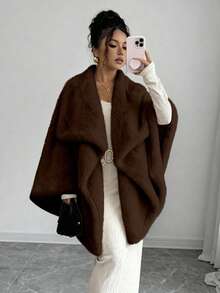 Elenzga Women's New Autumn/Winter Fuzzy Shawl Collar Long Sleeve Cardigan - Coffee Brown - View 1