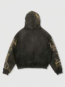 ROMWE MEN Street Life Punk Style Street Graphic Print Hoodie Sweatshirt For Men - Grey - View 2