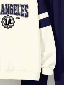2pcs Tween Boy Casual, Fashionable Classic, Cool Style, LA, Retro American, College Style, Sporty, English Letter Los Angeles Long Sleeve Hoodie Sweatshirt Set, Suitable For Autumn/Winter
