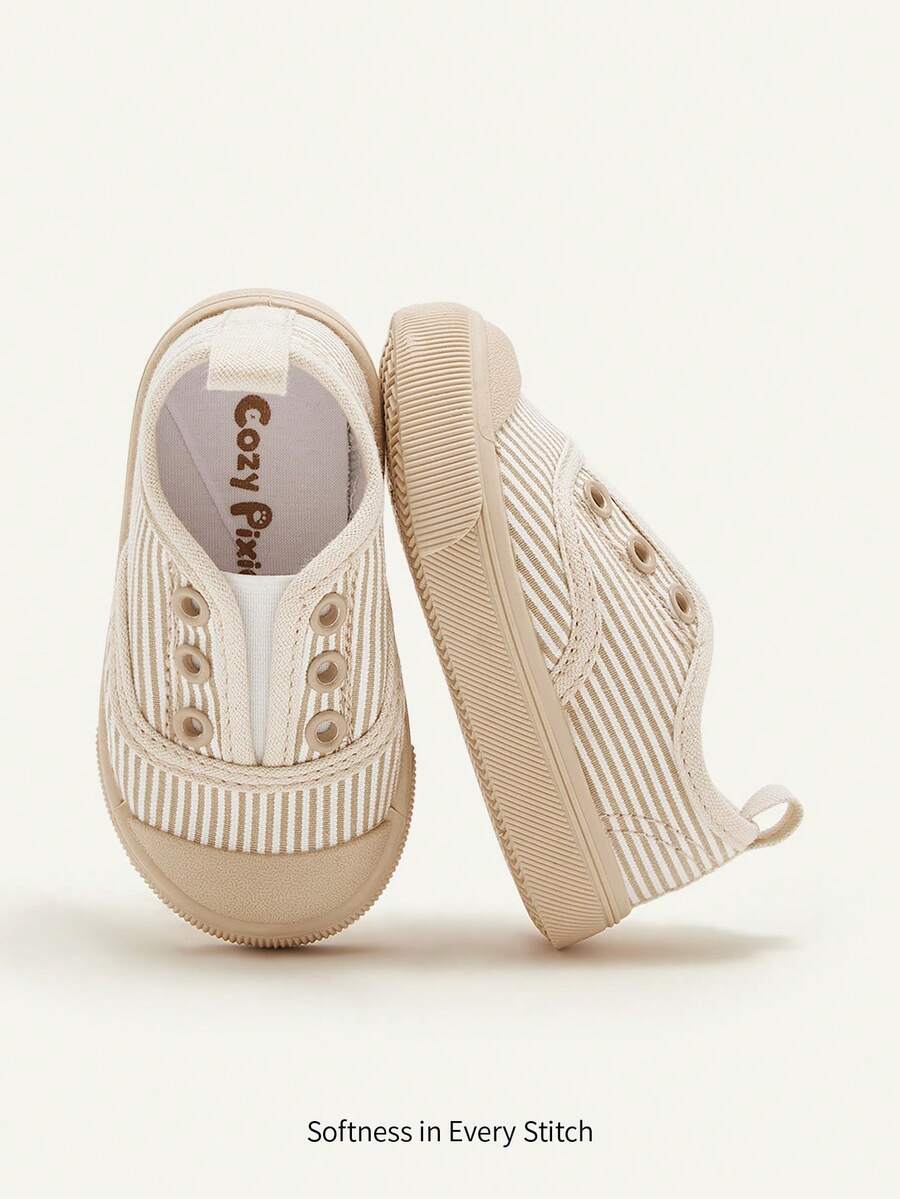 Cozy Pixies 1 par de zapatillas casuales con diseño de cordones y elástico, versátiles para uso diario en todas las estaciones, para bebés/niños pequeños unisex - Caqui - Ver 1