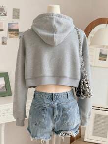 INAWLY Graphic Print Fashionable Minimalist Cropped Sweatshirt, Gift For Friends - Black - View 2