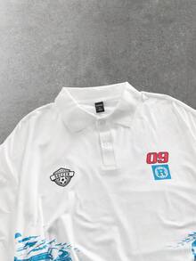 ROMWE MEN Goth Men's Architecture Print Polo Collar Short Sleeve Polo T-Shirt - White - View 3