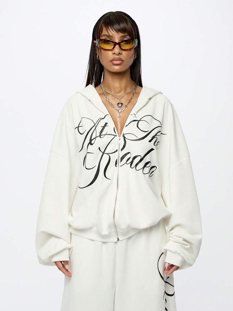 Full Zip Hoodie With Cursive Text