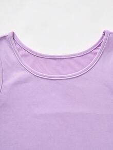 SHEIN ChillGRL 2pcs/Set Tween Girls Casual Basic Round Neck Tank Top Paired With Graphic Print Suspender Pants, Suitable For Daily, Commute, Leisure, Vacation, Hangout With Friends - Mauve Purple - View 4