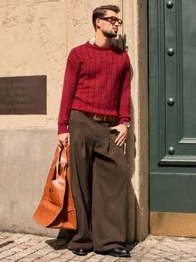 HIMLAND 男士梭织时尚休闲宽松阔腿纯色宽松裤，适合日常穿着和上学穿着 - 棕色 - 查看 7