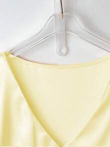 GlowEve CURVE Woven Satin Drawstring Fitted Crew Neck Shirt - Yellow - View 3
