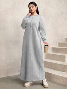 Graceveil Women's Casual Textured Fabric Round Neck Loose Long Sweatshirt, Green, Autumn/Winter - Light Grey - View 5