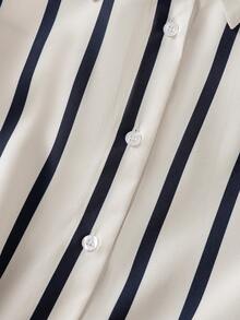 GlowEve Striped Shirt & Asymmetric Pleated Skorts, Elegant 2-Piece Set For Women - Khaki - View 5