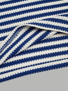 Sweetra Vestido bandeau a rayas para mujer de talla grande, elegante para fiestas y reuniones - Azul - Ver 5