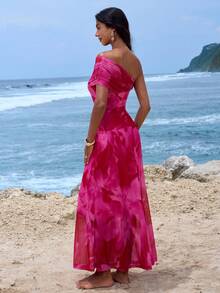 Opulessa 女士碎花连衣裙，适合海滩/度假穿着 - 玫紅色 - 查看 2