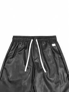 男士黑色PU皮裤，时尚直筒休闲裤，PAVTROS，Y2K，狂欢节，街头风，复古，度假，我爱我的男朋友，情人节 - 黑色 - 查看 4