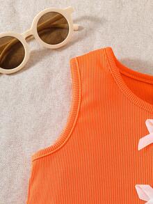 SHEIN Áo ba lỗ cổ tròn không tay họa tiết nơ nhiều màu cho bé gái - trái cam - Xem 4