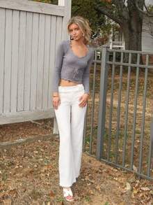 Women's Solid Color Waist Tie Hollow Out Long Sleeve Sweater,Cute Top,Tops For Going Out,Casual Tops Women,Business Casual Woman,Classy Outfits For Women,Old Money Style Women,Fall Outfits For Women