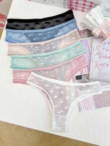 6条/包浪漫爱心网纱内裤，情人节 - 彩色 - 查看 1
