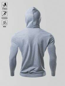 Gym Rark 男友风男士纯色简约休闲连帽长袖夹克外套，拉链休闲纯色长袖夹克慢跑运动夹克健身上衣秋季透气 - 灰色 - 查看 2