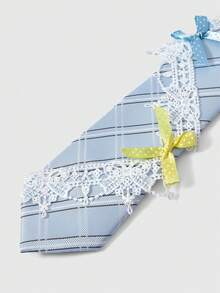 ROMWE Anime 1件可爱甜美蕾丝蝴蝶结发饰，复古经典波点波普艺术风格，女士款 - 淺藍色 - 查看 4