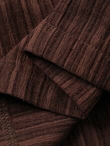 Livesso Brown Textured Pleated Striped Long Sleeve Shirt And Straight Leg Casual Pants 2 Pieces Suit Set, Loose Fit Business Casual Vacation Office Wear, Suitable For Autumn, Spring, Summer - Brown - View 14