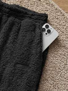 SWAVVY Men's Fashionable Fleece Hooded Sweatshirt Casual Suit, Autumn/Winter - Black - View 5