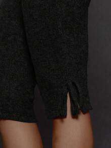 MUSERA 针织修身下摆细节七分裤，适合日常外出、夜间活动、性感街头风、优雅节日风、夏季休闲风。 - 黑色 - 查看 6