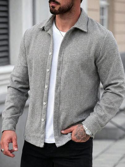 Manfinity CasualCool 男士休闲条纹磨毛长袖衬衫，适合度假、大学、朋友聚会、日常办公、简约商务、浪漫约会、居家休闲等场合，百搭时尚，自穿或送礼皆宜。