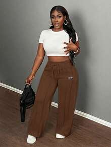 Slaydiva Casual Grey Loose Fit Straight Leg Pants - Brown - View 3