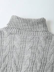 SHEIN Franclia 新款秋冬欧美休闲高领修身中长针织毛衣连衣裙 - 淺灰色 - 查看 6