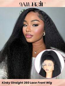 360°蕾丝前假发，真人发，卷曲直发，360°透明蕾丝前假发，女士款，20英寸，180%密度，预先拔毛，带婴儿发，自然黑 - Natural Black - 查看 1