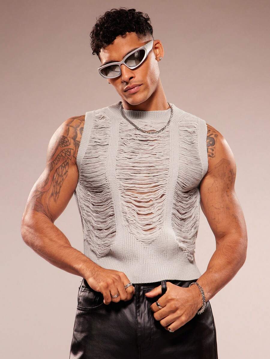 FeverCity Áo vest dệt kim màu trơn thời trang dành cho nam - Màu Xám nhạt - Xem 1