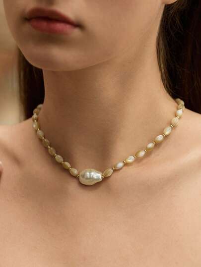 Opalesca Collar de perlas Turbo Margaritifer natural, elegante cadena de clavícula ovalada, collar con cuentas, perlas, dijes, elegante, atuendos, elegante, Fairycore/Hada, atuendos, Old Money, con cuentas, accesorios de boda/novia, Fairycore/Hada, perla, para mamá/mujer/niña/madre, elegante, premium, elegante, Día de San Valentín, regalo