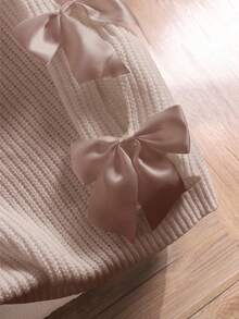 CosyJoli Plus Size Hollow Bowknot Decor Cute Loose Fit Pullover Sweater, Apricot Color, Fall/Winter - Beige - View 6