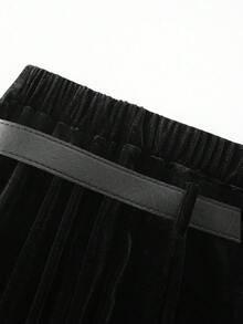 SHEIN PETITE 女士真皮腰带装饰时尚百搭度假约会裙 - 黑色 - 查看 5