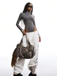 LYSMO 女士休闲纯色长袖紧身衣，秋季 - 灰色 - 查看 7