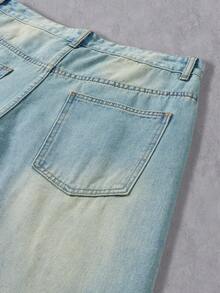 Manfinity Denimwave 男士休闲印花做旧直筒牛仔裤 - 淺色水洗藍 - 查看 5