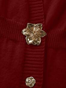 SHEIN Franclia 新款秋季V领收腰针织A字连衣裙，优雅知性，尽显女性魅力 - 紅色 - 查看 8