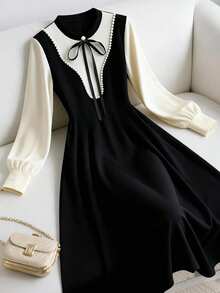 GlowEve 女士秋冬新款红色针织休闲连衣裙，2 合 1 造型 - 彩色 - 查看 1