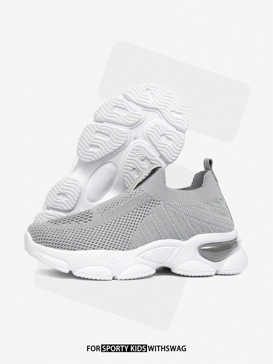 JNSQ Comfortable Soft Sole Breathable Lace-Up Kids Sneakers, For Casual Outdoor & Daily Wear - Grey - View 1