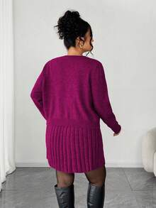 Elenzga Đầm không tay thanh lịch dành cho nữ kèm áo khoác cardigan dài tay, bộ đồ dệt kim dáng rộng cỡ lớn, trang phục áo khoác ngoài, bộ đồ mùa đông - Màu đỏ tím - Xem 2