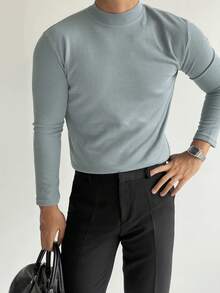 DAZY Men's Slim Fit Ribbed Knit T-Shirt, Blue, Spring/Autumn - Blue - View 5