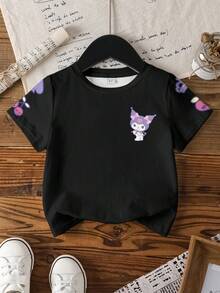 HELLO KITTY AND FRIENDS | SHEIN 女童可爱卡通印花圆领短袖T恤，夏季 - 白色 - 查看 2