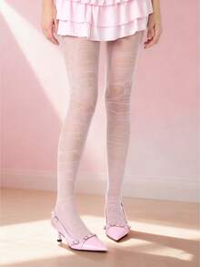 ROMWE Kawaii 1 Đôi tất lưới trơn màu trắng + 1 Đôi tất dài màu hồng, Bộ đồ phong cách Y2K Baddie, Thích hợp mặc hàng ngày khi đi dạo phố - Nhiều màu - Xem 1