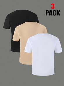 3pcs Teen Boys' Crew Neck Pullover Short Sleeve T-Shirt For Spring And Summer Summer Holiday - Black and White - View 2