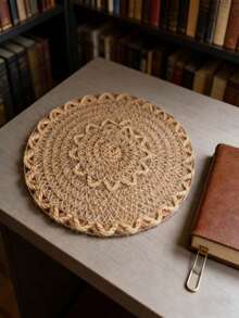 12pcs American Country Style Linen Woven Placemat, Round Plate Mat, Table Decoration Shop, Family Gathering Table Decoration - Khaki - View 9