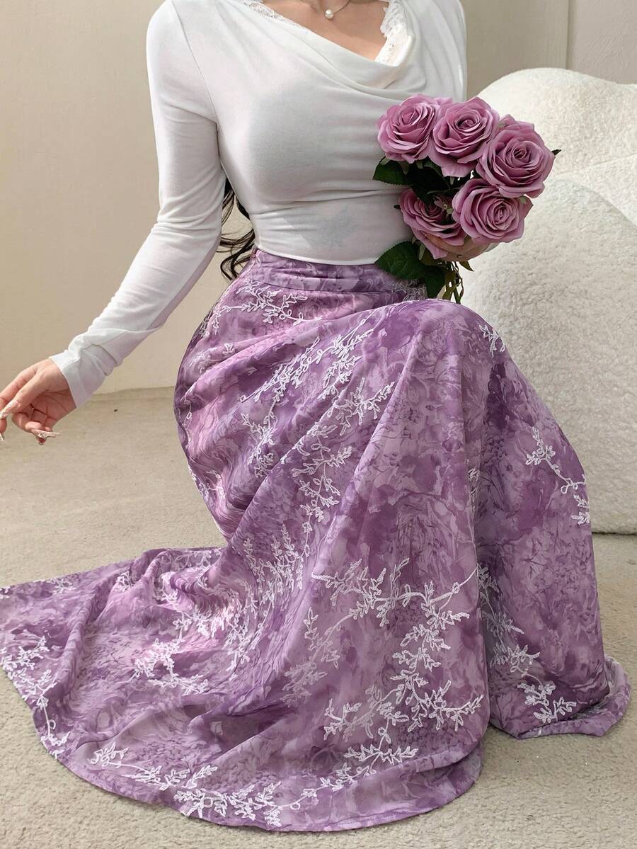 DAZY Women's Floral Print High Waist Elegant Fashion Skirt - Baby Pink - View 1