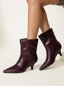 CUCCOO CHICEST Women's Fashion Versatile Pointed Toe High Heel Ankle Boots Valentine's Day - Burgundy - View 2