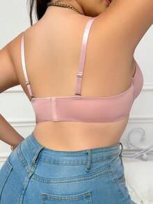 1件大码女士纯色舒适浪漫钢圈文胸 - 藕粉色 - 查看 2
