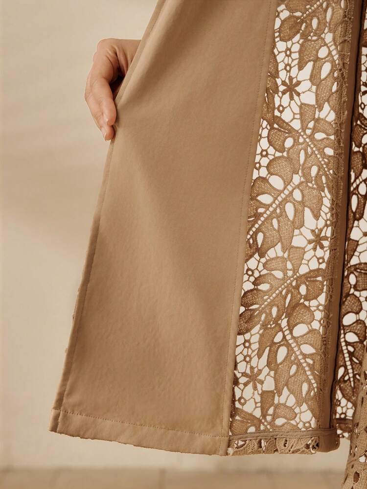 High Quality Fashionable New Women's Vintage Elegant Hollow Out Belted Trench Coat