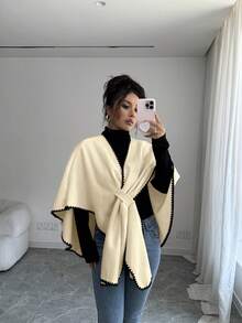 Islaluna 新款秋冬披肩式羊毛斗篷，百搭优雅，女士必备 - 杏色 - 查看 4