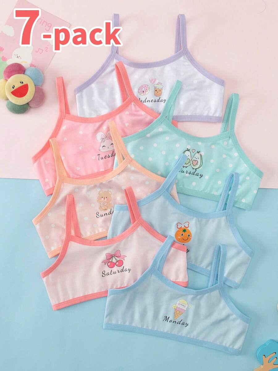 7 Pack Young Girls Undershirt,Sleeveless Tank Tops With Weekday Prints,Pastel Colors Round Neck Layering Camisole For Everyday Casual Wear & Gifts - Multicolor - View 1