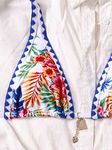 SHEIN Swim 2pcs Printed Scalloped Trim Triangle Bikini Set, Fashionable & Sexy Swimwear - Multicolor - View 5